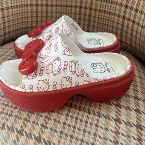 CROCS Red and White Hello Kitty Platform Shoes